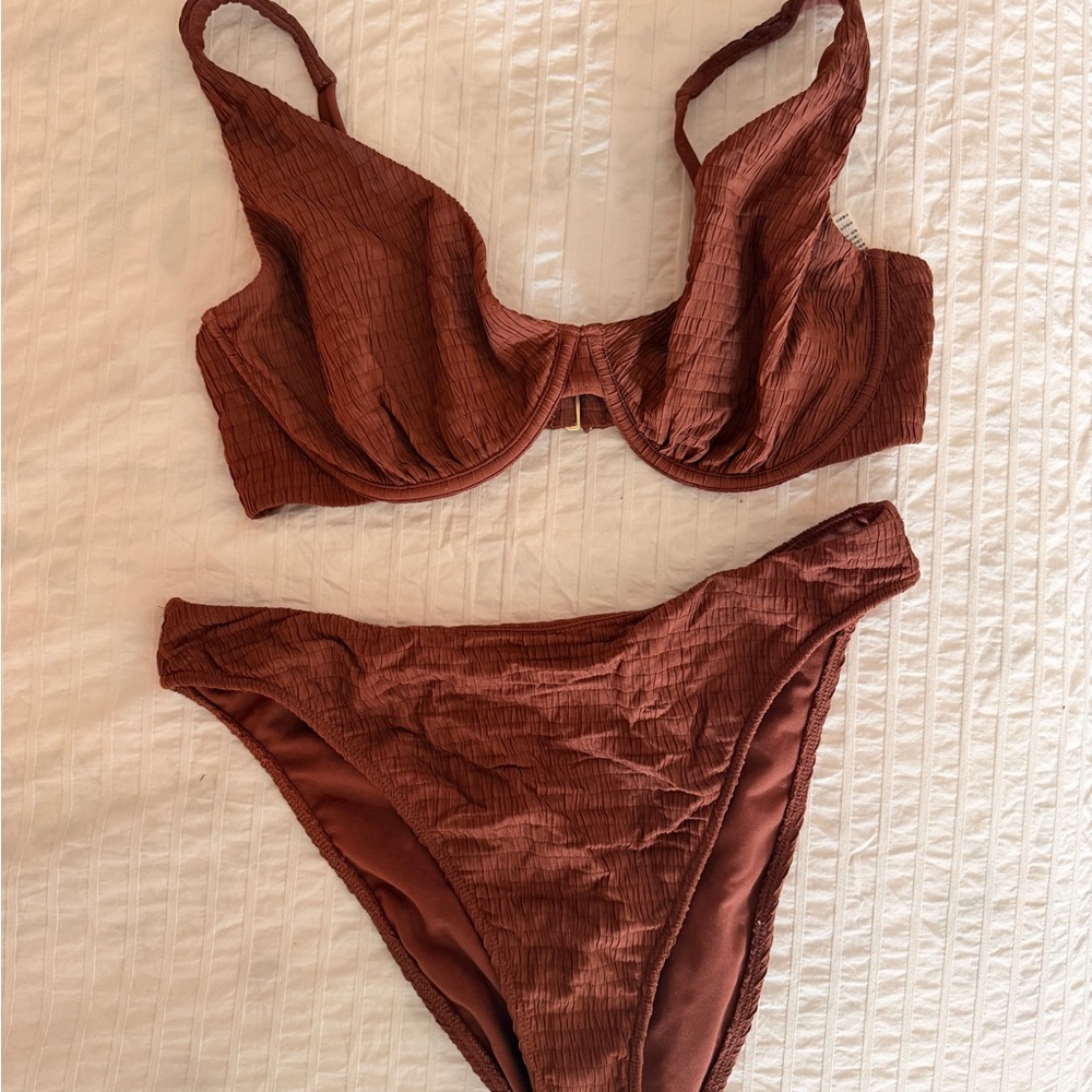 Abercrombie & Fitch Ribbed Brown Underwire Bikini Set